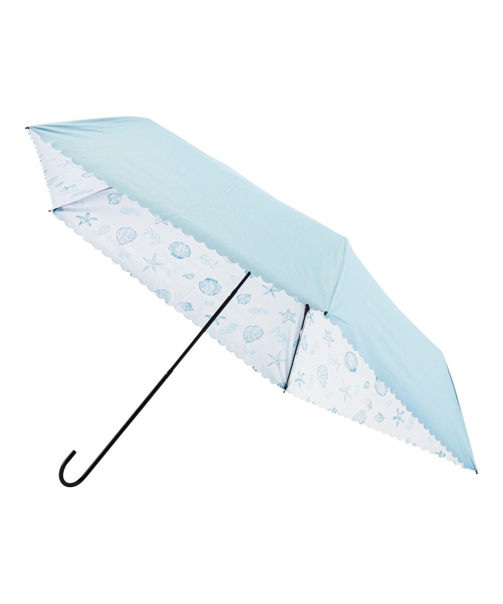 MOONBAT>ファッション雑貨 estaa 晴雨兼用 折りたたみ傘 日傘 メモリアルビーチ 遮光 遮熱 UV サックスブルー 親骨50cm レディースの大画像