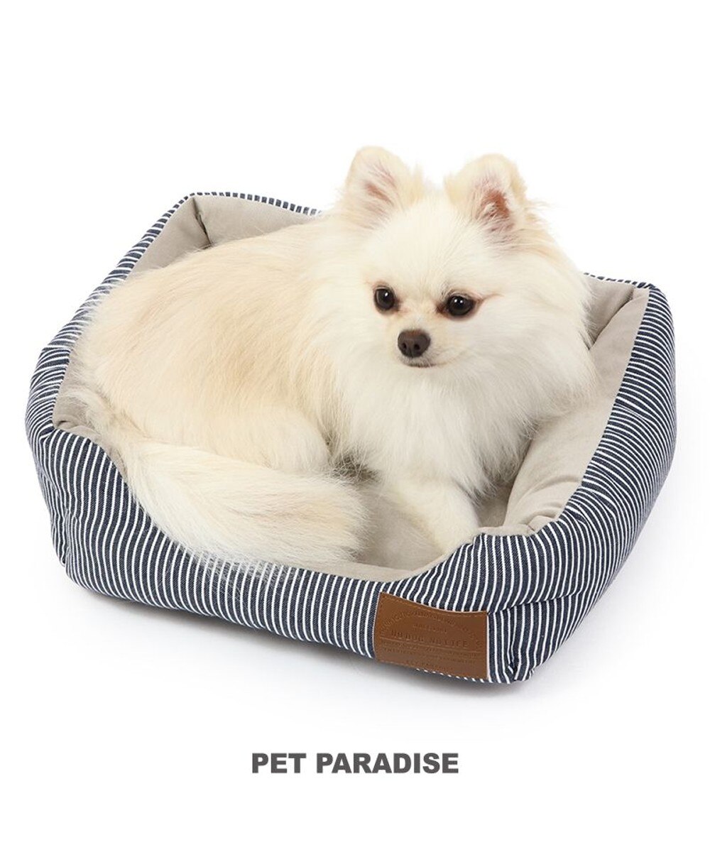 PET PARADISE>ペットグッズ ヒッコリー ベッド カドラー(38×32cm) 【超小型犬】 紺（ネイビー・インディゴ） -