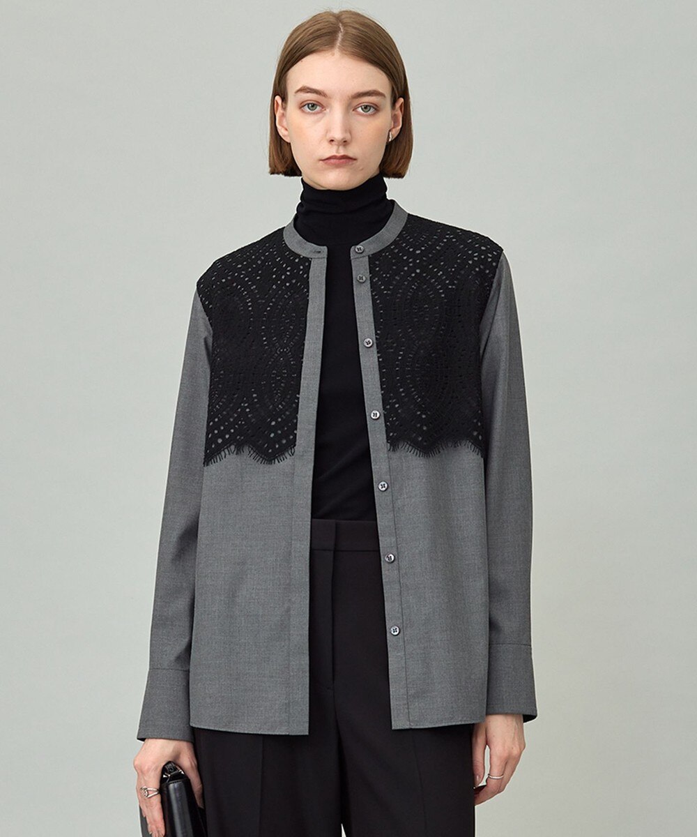 【オンワード】 ICB>トップス 【洗える】 レースコンビブラウス チャコール 4 レディース