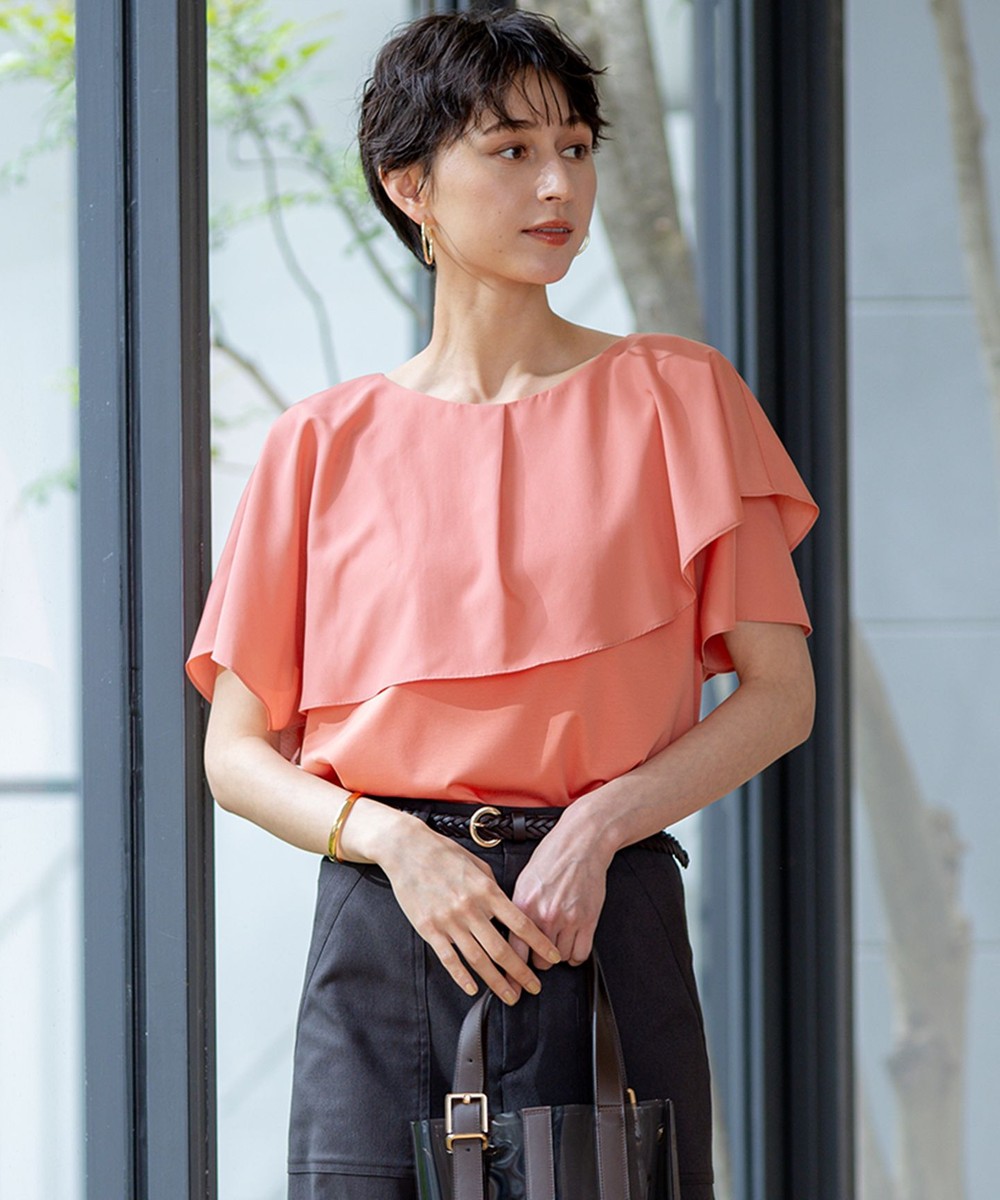 【オンワード】 23区>トップス 【汗じみ防止/洗える】スムースデザイン ラッフルカラー カットソー ダークアプリコット 40 レディース 【オンワード】 23区>トップス 【汗じみ防止/洗える】スムースデザイン ラッフルカラー カットソー ダークアプリコット 40 レディース