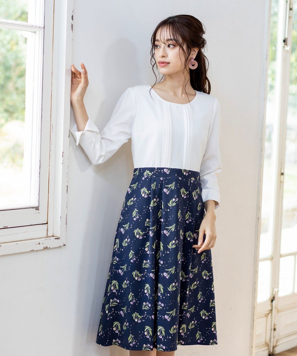 【洗える】大人上品な配色レースワンピース