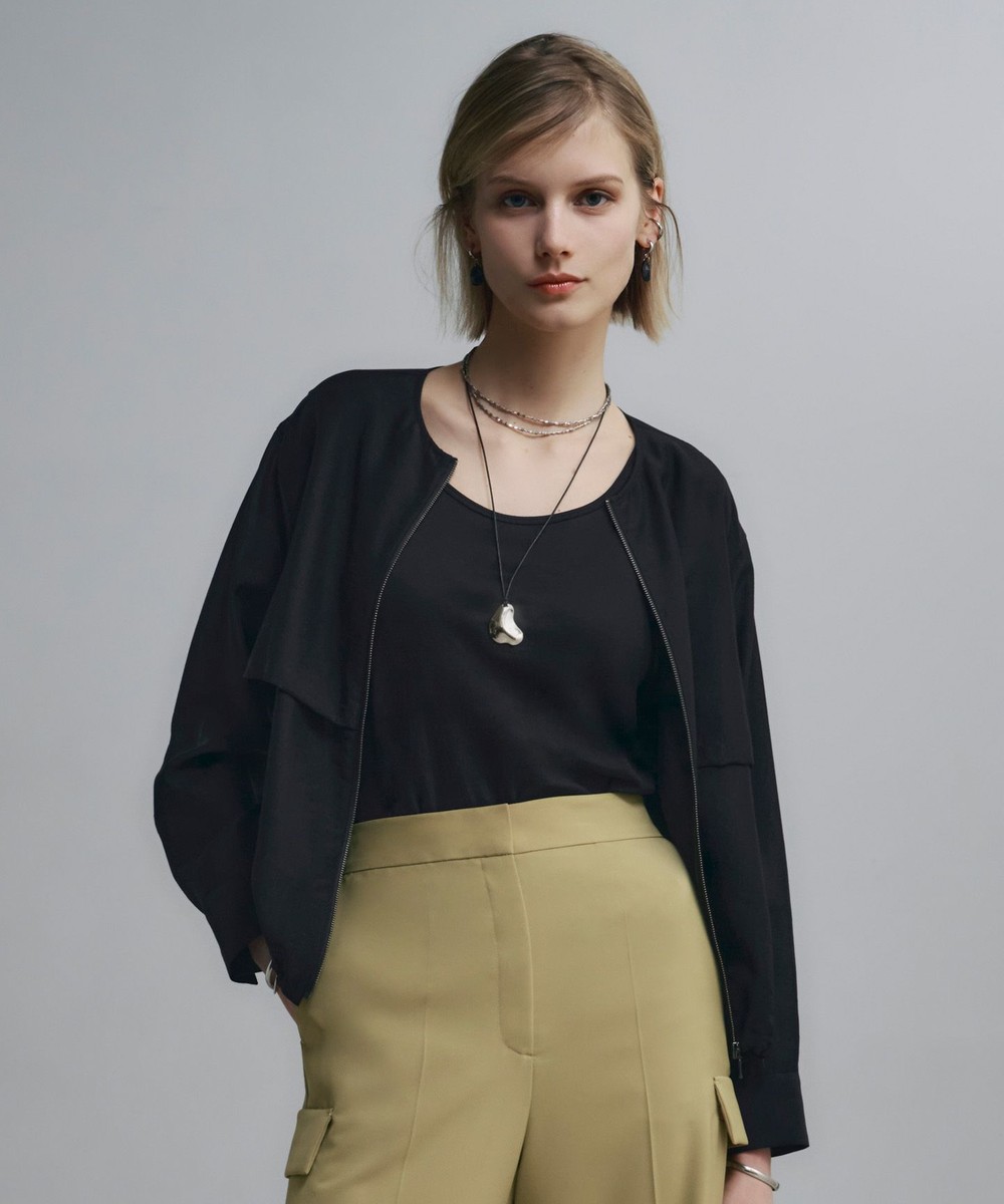 【オンワード】 ICB L(大きいサイズ)>ジャケット/アウター 【接触冷感・速乾・洗える】 リヨセルナイロンワッシャー ノーカラーブルゾン ブラック 48 レディース 【オンワード】 ICB L(大きいサイズ)>ジャケット/アウター 【接触冷感・速乾・洗える】 リヨセルナイロンワッシャー ノーカラーブルゾン ブラック 48 レディース