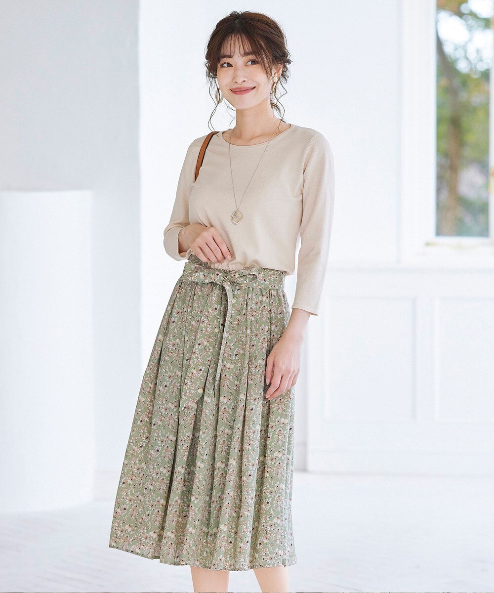 【洗える】異素材を組み合わせた花柄ドッキングワンピース