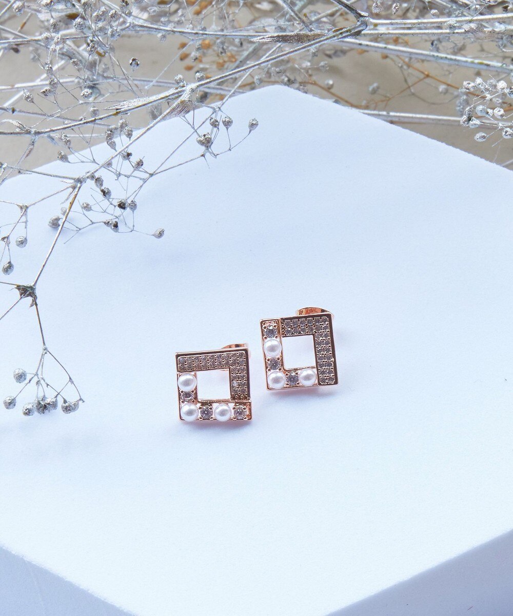 【金属アレルギー対応】スクエアストーン養殖パールピアス