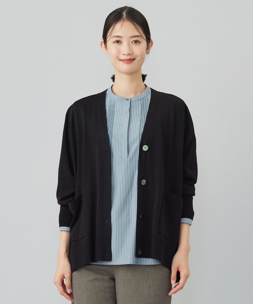 【オンワード】 J.PRESS LADIES>トップス 【洗える】SILKY RAYON STRETCH Vネック カーディガン ブラック F レディース