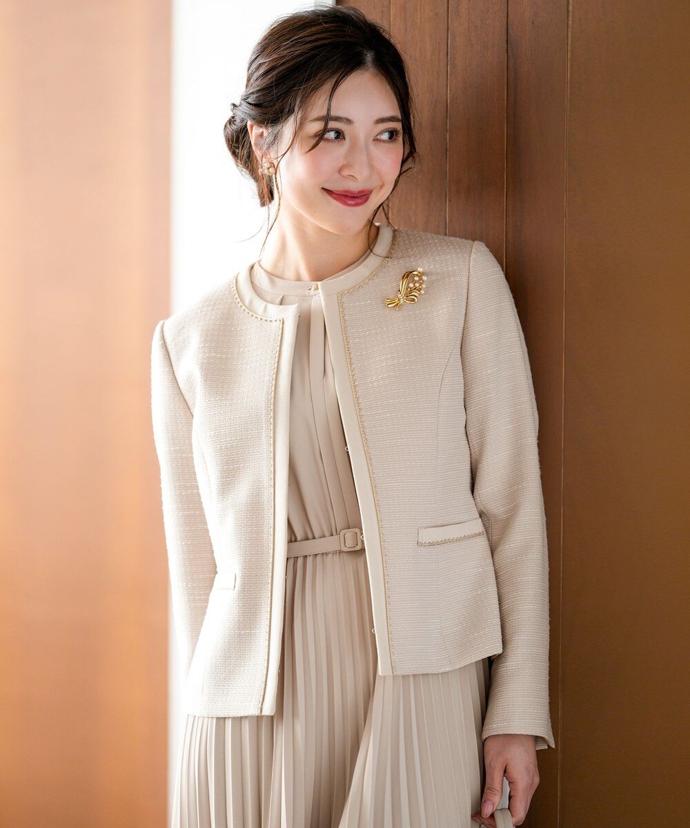 【オンワード】 ANY SIS L>ジャケット/アウター リップルボーダーストレッチ ジャケット ベージュシャンブレー XL レディース