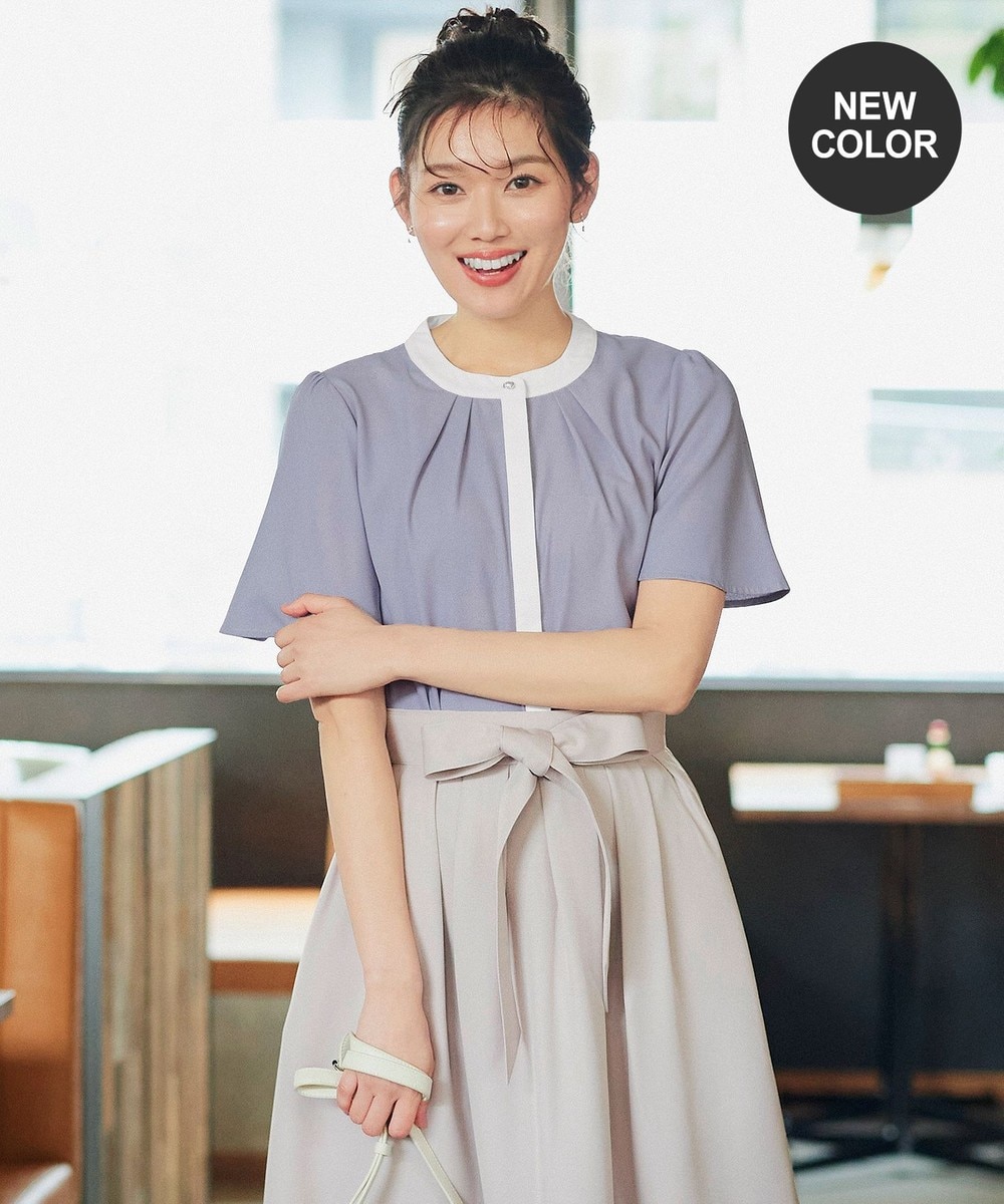 【新色追加・洗える】フロントタック配色ブラウス