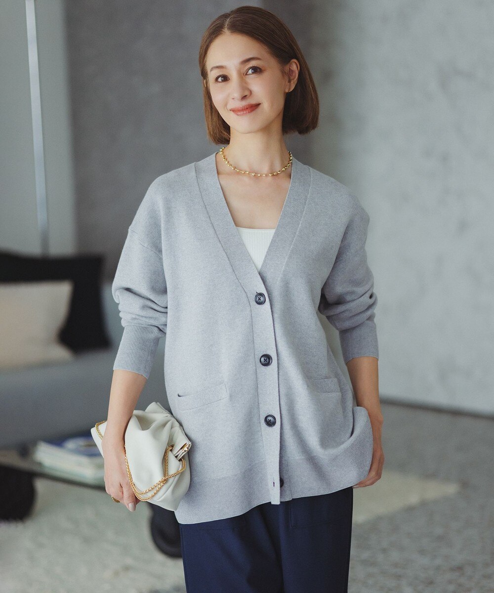 【オンワード】 UNFILO L（大きいサイズ）>トップス 【野呂佳代さん着用】コットンカシミヤニット Vネックカーディガン グレー XL レディース