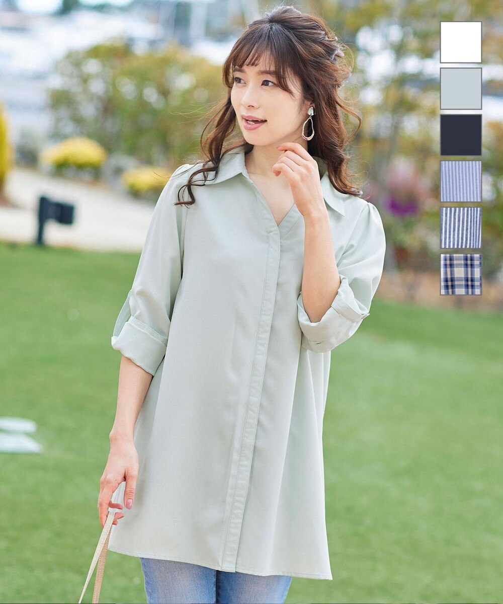【洗える】小顔効果も叶うスキッパーシャツチュニック