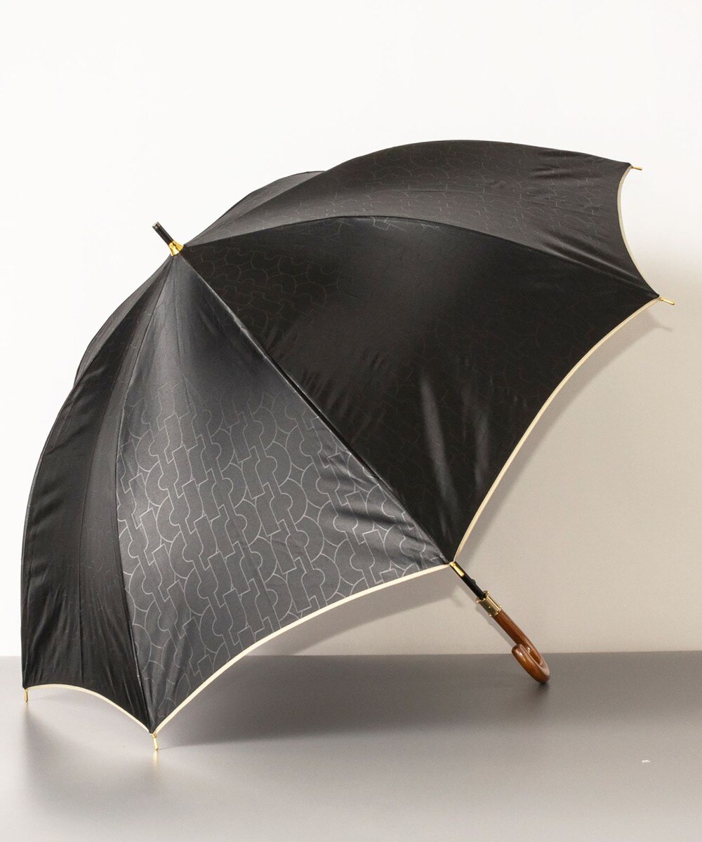 AURORA>ファッション雑貨 シャルルジョルダン ポリエステル サテン エンボス 加工耐風雨傘 ブラック FREE レディース