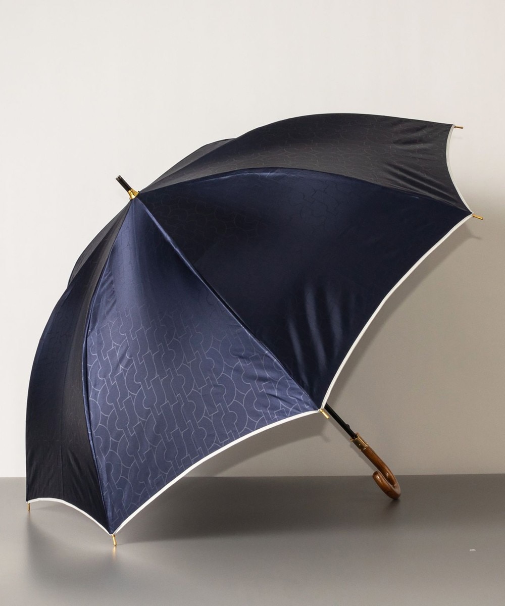 AURORA>ファッション雑貨 シャルルジョルダン ポリエステル サテン エンボス 加工耐風雨傘 ネイビー FREE レディース