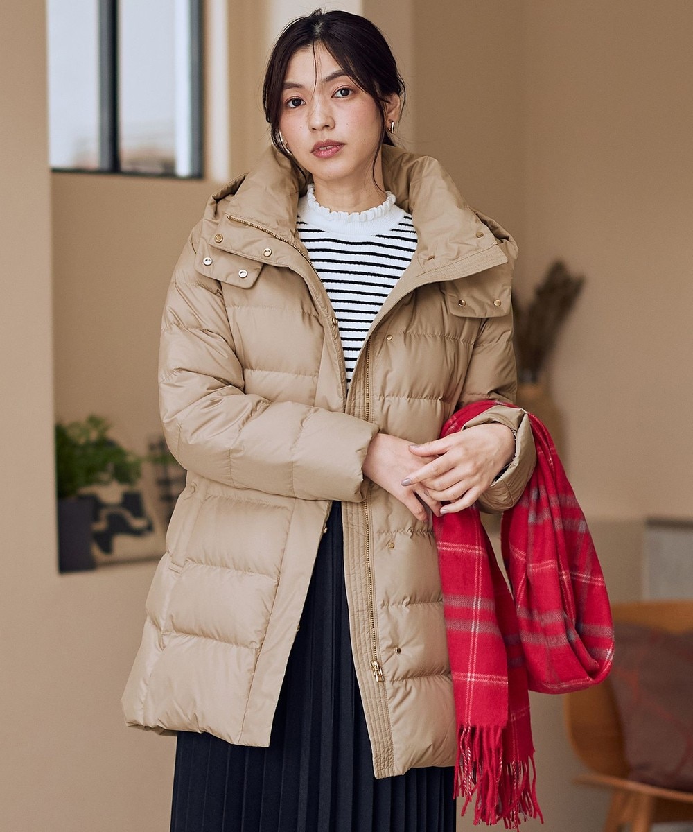 【オンワード】 ANY>ジャケット/アウター 【洗濯機可/フード取り外し可能/撥水】楽映えリッチロング丈ダウン ベージュ M レディース