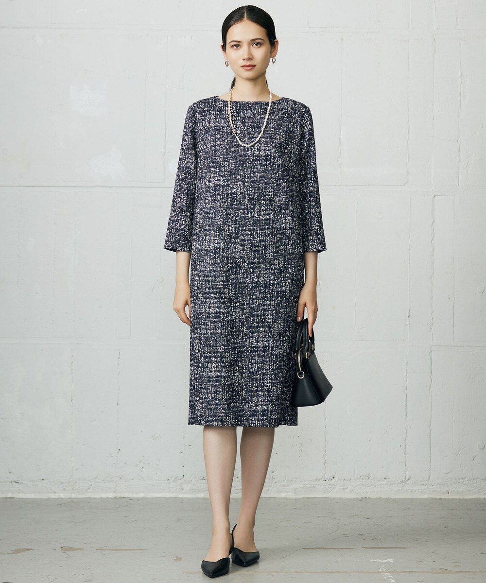 【オンワード】 自由区>ワンピース 【洗える】プリントジャガードストレッチ ワンピース [新色]ネイビー 40 レディース