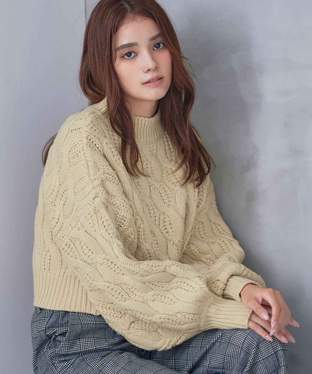 【洗える】ケーブルニットプルオーバー