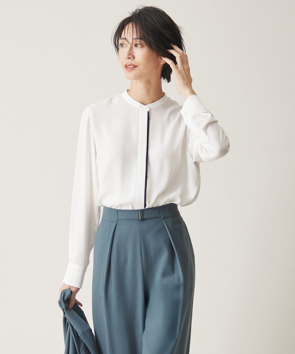 【オンワード】 ICB L(大きいサイズ)>トップス 【UVケア・速乾・洗える】BackSatinAmunzen バンドカラーブラウス オフホワイト L レディース 【オンワード】 ICB L(大きいサイズ)>トップス 【UVケア・速乾・洗える】BackSatinAmunzen バンドカラーブラウス オフホワイト L レディース