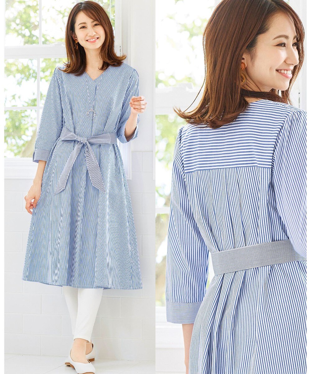 【洗える】小顔効果も期待できるランダムストライプワンピース