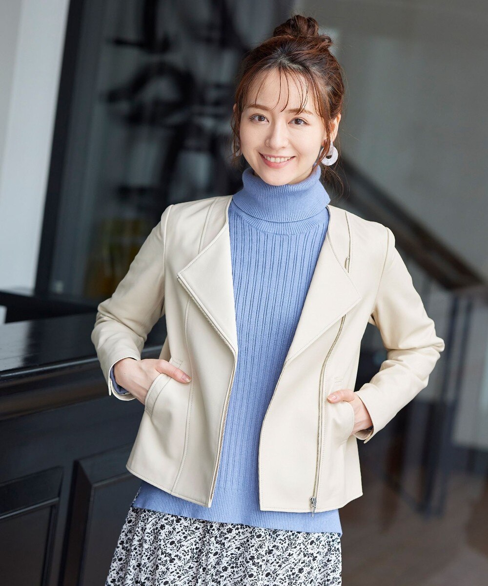 【本革】ノーカラーライダースシープレザージャケット