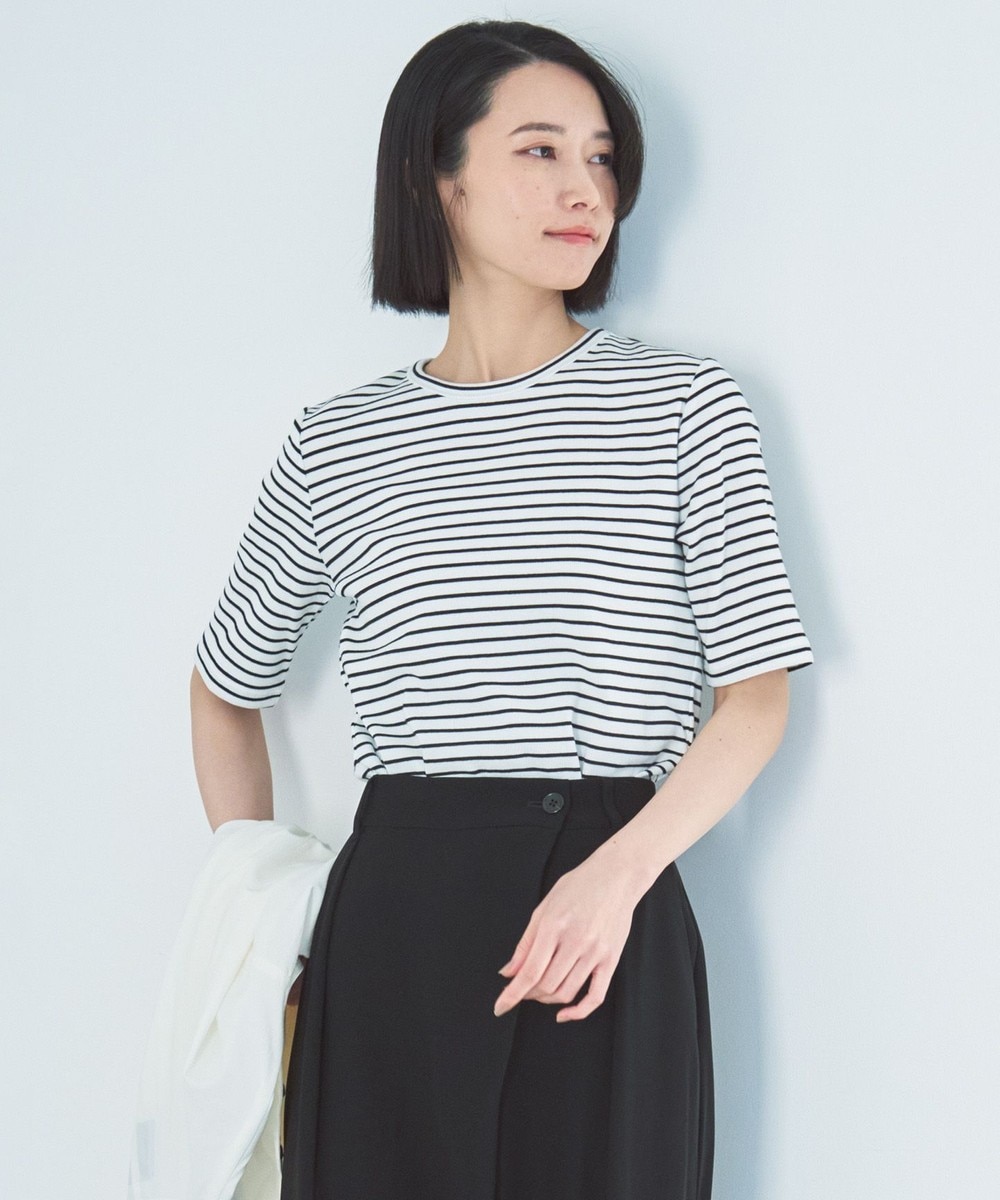 【オンワード】 UNFILO>トップス 【抗菌防臭/UVケア】テレコ ハーフスリーブTシャツ ボーダー S レディース 【オンワード】 UNFILO>トップス 【抗菌防臭/UVケア】テレコ ハーフスリーブTシャツ ボーダー S レディース