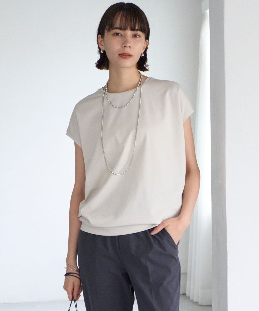 【オンワード】 UNFILO L（大きいサイズ）>トップス 【接触冷感/シワになりにくい】BEAUTY FORM フレンチスリーブTシャツ グレージュ XL レディース