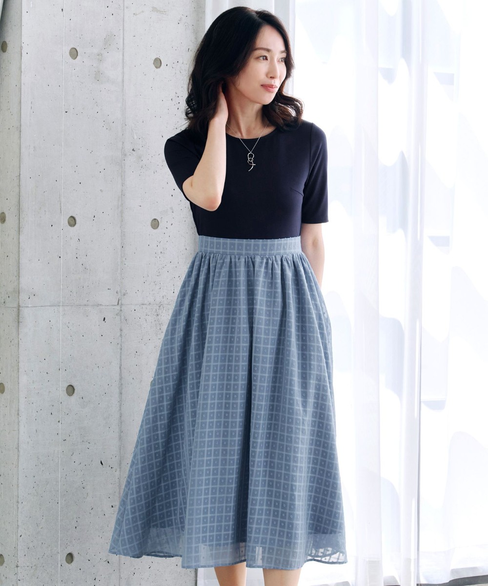 【洗える】異素材ドッキングワンピース