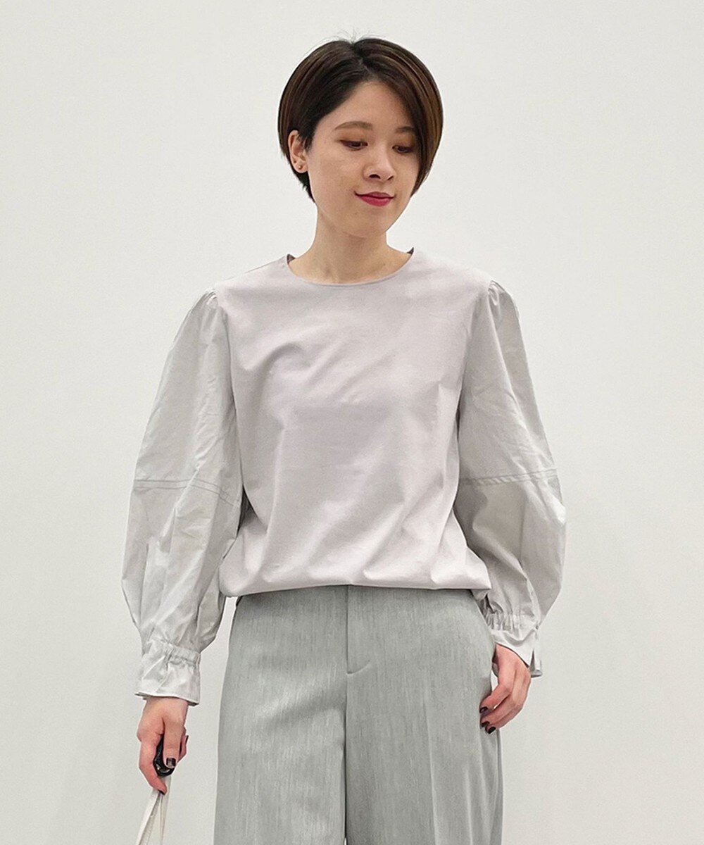 【オンワード】 自由区 L>トップス スムースコンビ ボリューム袖カットソー ライトグレー 44 レディース 【送料無料】