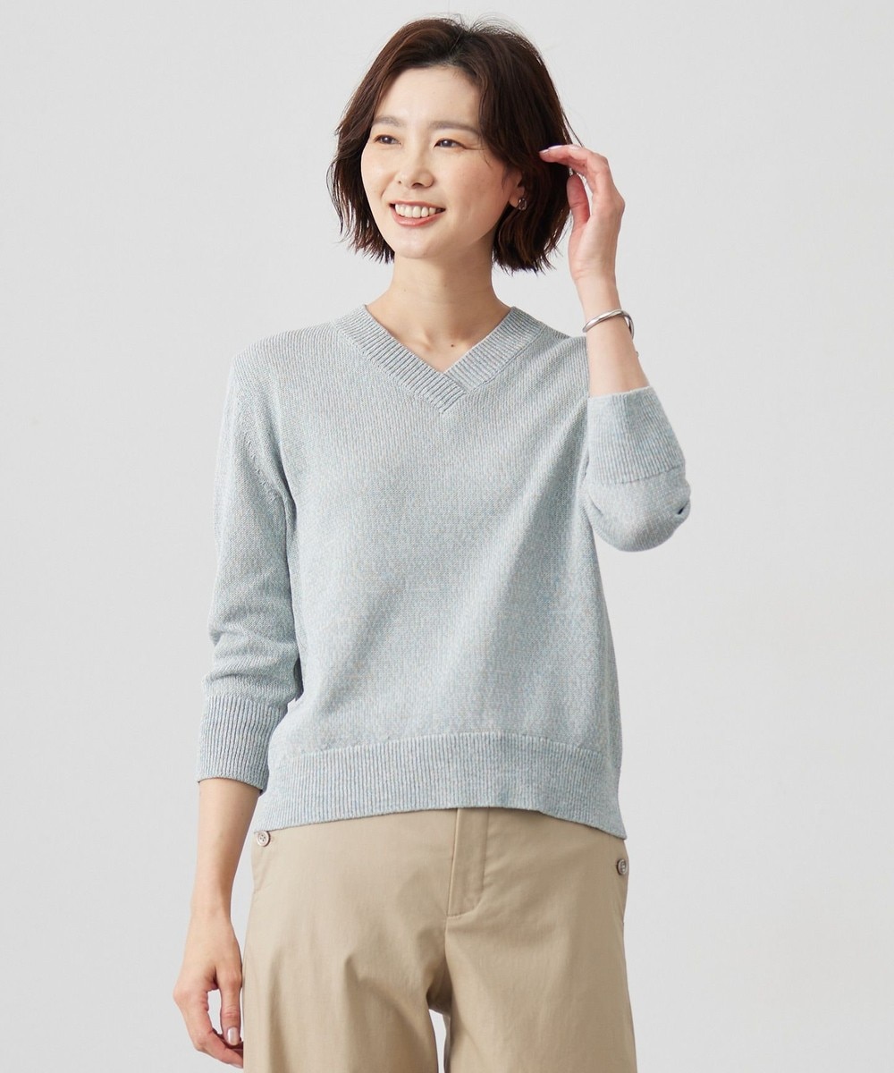 【オンワード】 J.PRESS LADIES L(大きいサイズ)>トップス 【洗える】GIMA COTTON ミックスカラー Vネック ニット ミントMIX T13 レディース 【オンワード】 J.PRESS LADIES L(大きいサイズ)>トップス 【洗える】GIMA COTTON ミックスカラー Vネック ニット ミントMIX T13 レディース