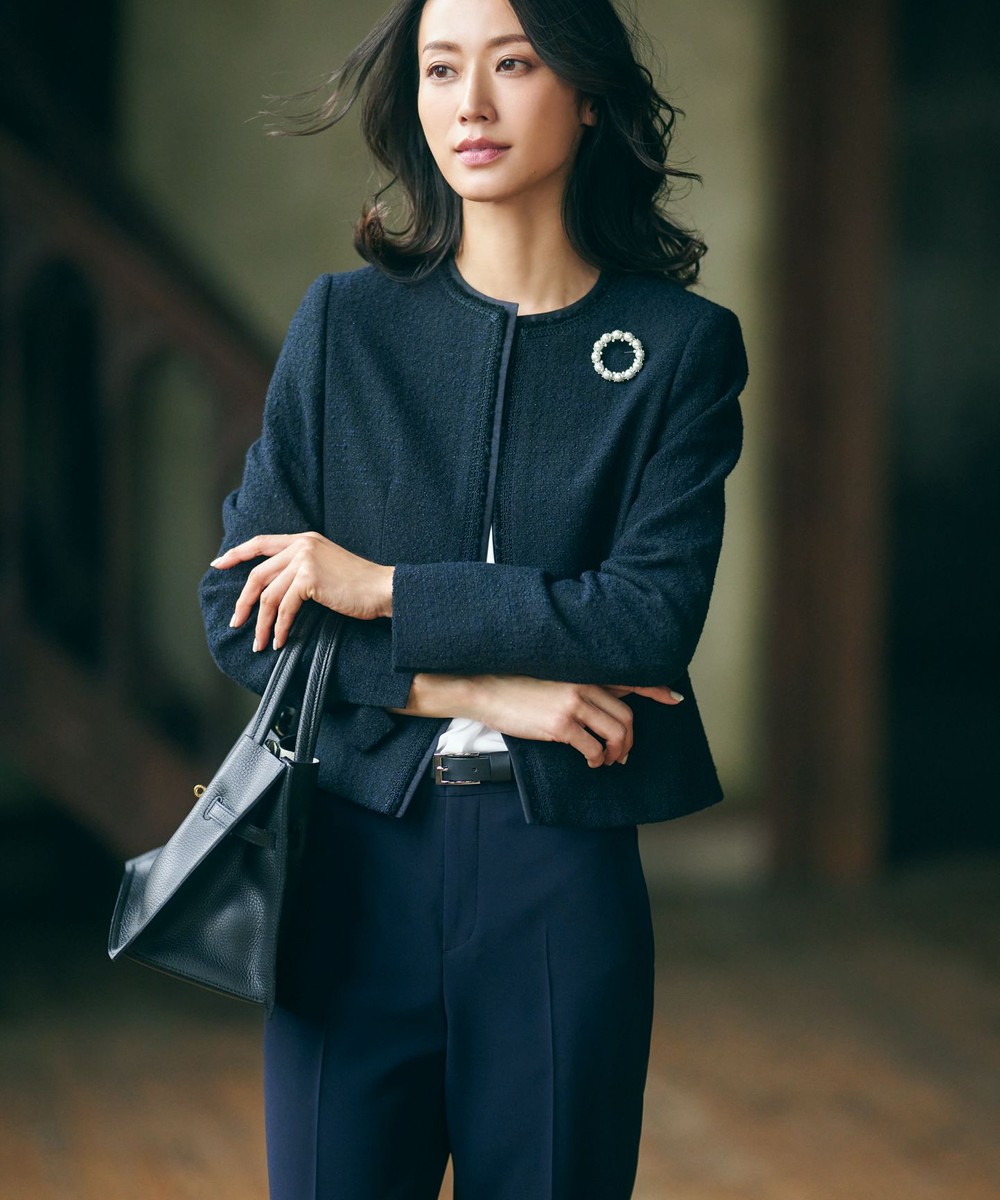 【オンワード】 23区>ジャケット/アウター 【セットアップ対応】シャインツイードストレッチ ノーカラー ジャケット ネイビー 38 レディース 【オンワード】 23区>ジャケット/アウター 【セットアップ対応】シャインツイードストレッチ ノーカラー ジャケット ネイビー 38 レディース