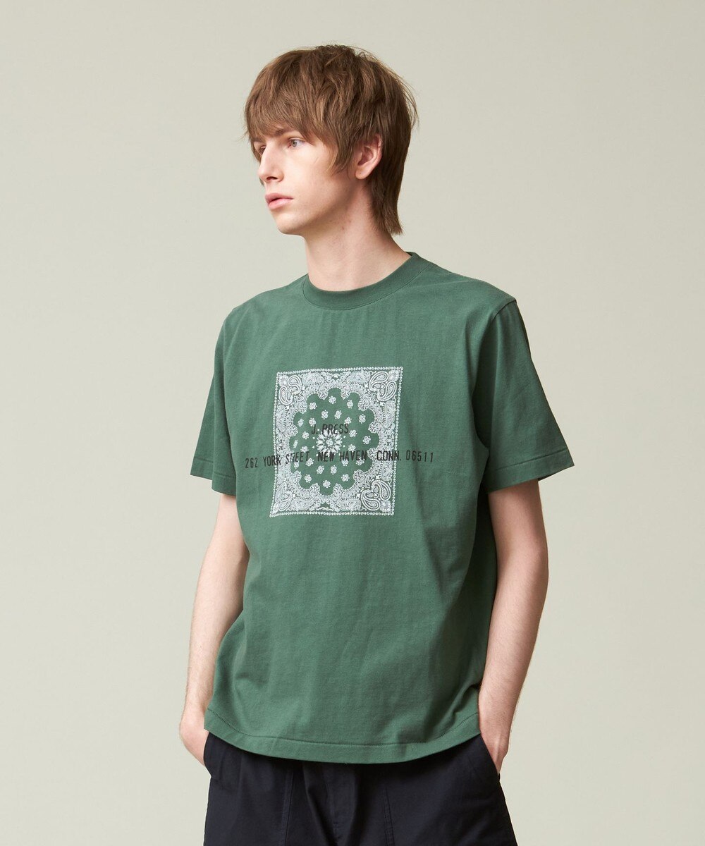 【オンワード】 J.PRESS MEN>トップス ペイズリーバンダナプリントTシャツ スモーキーグリーン L メンズ