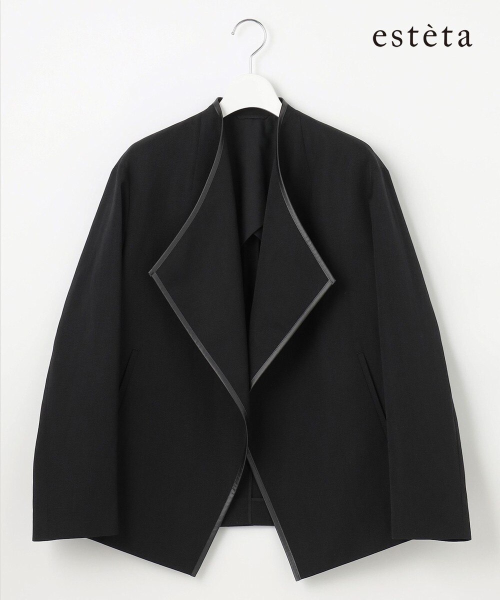 【オンワード】 23区 L（大きいサイズ）>ジャケット/アウター 【エステータ】ウールリネン レザートリミング ジャケット ブラック 46 レディース