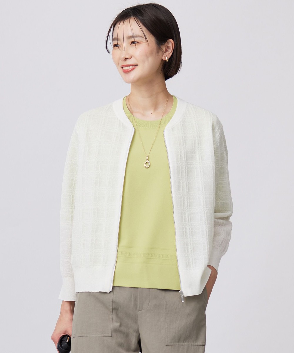 【オンワード】 J.PRESS LADIES>トップス 【洗える】SHEER JACQUARD ニット ブルゾン オフ L レディース 【オンワード】 J.PRESS LADIES>トップス 【洗える】SHEER JACQUARD ニット ブルゾン オフ L レディース