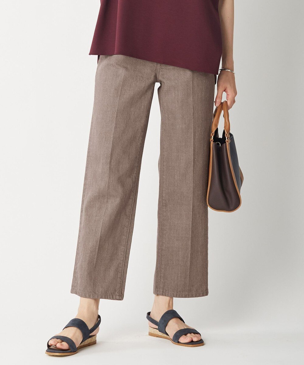 【オンワード】 J.PRESS LADIES>パンツ 【高級綿使用・洗える】オーガニックデニム セミワイドパンツ ブラウン 9 レディース 【送料無料】