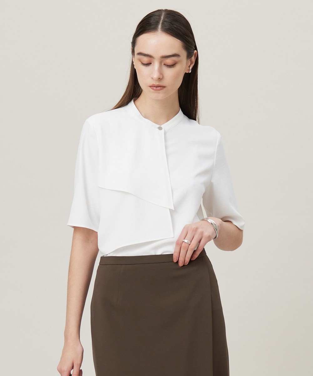 【オンワード】 ICB L(大きいサイズ)>トップス 【洗える】ストレッチジョーゼット ラッフルデザインブラウス オフホワイト 44 レディース 【オンワード】 ICB L(大きいサイズ)>トップス 【洗える】ストレッチジョーゼット ラッフルデザインブラウス オフホワイト 44 レディース