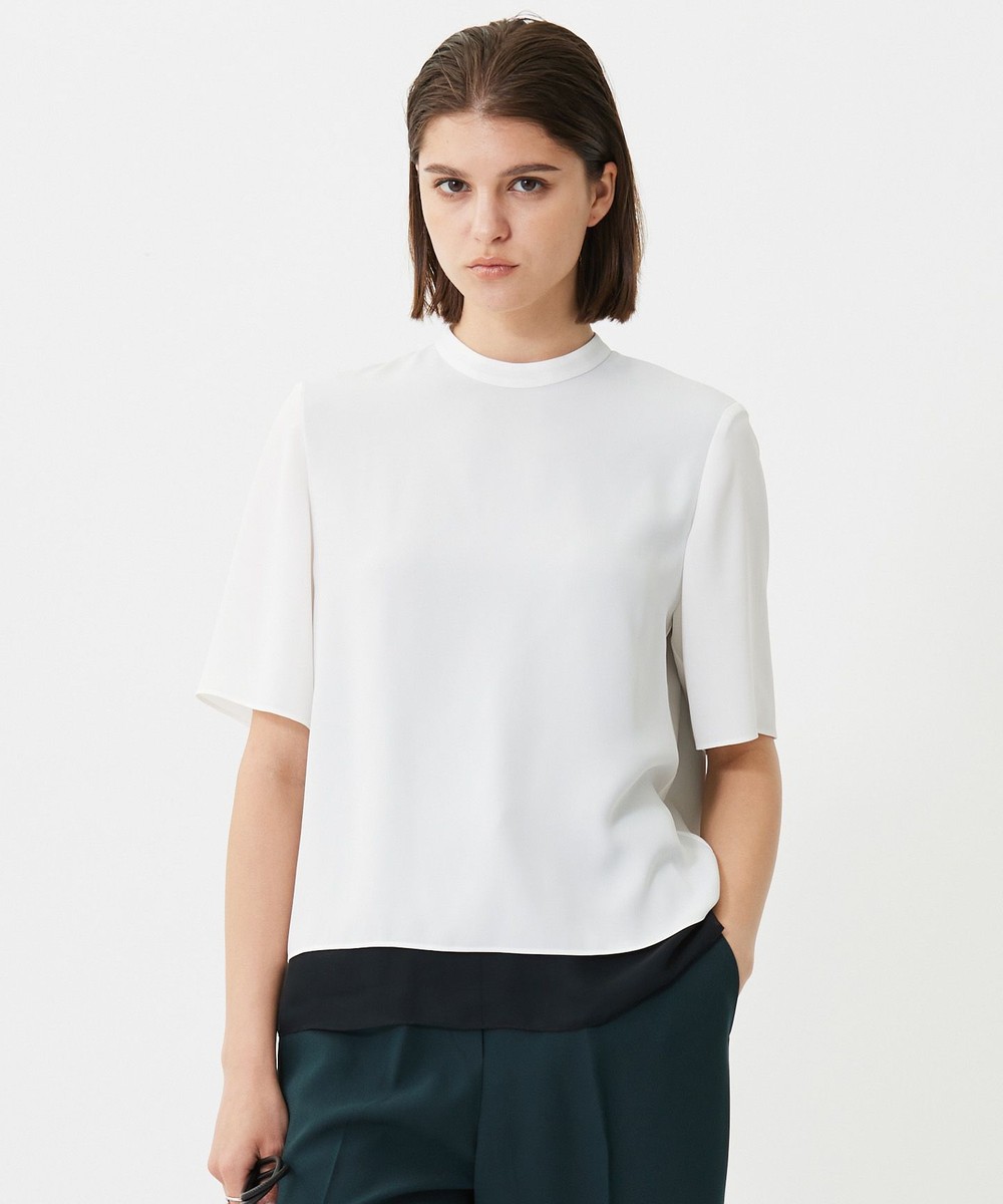 【オンワード】 ICB L(大きいサイズ)>トップス 【UVケア・洗える】BackSatinAmunzen シフォンコンビブラウス オフホワイト×ブラック L レディース 【オンワード】 ICB L(大きいサイズ)>トップス 【UVケア・洗える】BackSatinAmunzen シフォンコンビブラウス オフホワイト×ブラック L レディース