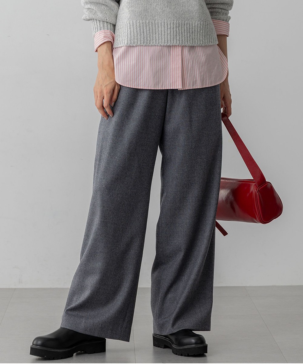 【オンワード】 23区>パンツ 【先行予約/洗える】ハイカウントフラノ ドロスト ワイド パンツ ライトグレー 40 レディース 【オンワード】 23区>パンツ 【先行予約/洗える】ハイカウントフラノ ドロスト ワイド パンツ ライトグレー 40 レディース