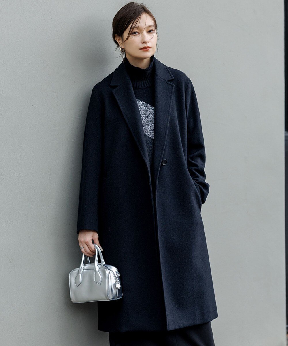 【オンワード】 ICB L（大きいサイズ）>ジャケット/アウター 【先行予約】ウールカシミヤメルトン チェスターコート ブラック 48 レディース