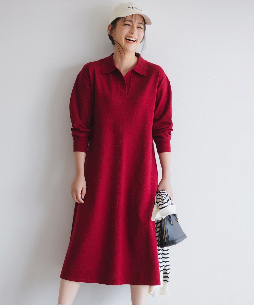 【オンワード】 組曲 S（小さいサイズ）>ワンピース 【加藤ローサさん着用】スキッパーニット ワンピース レッド S2 レディース