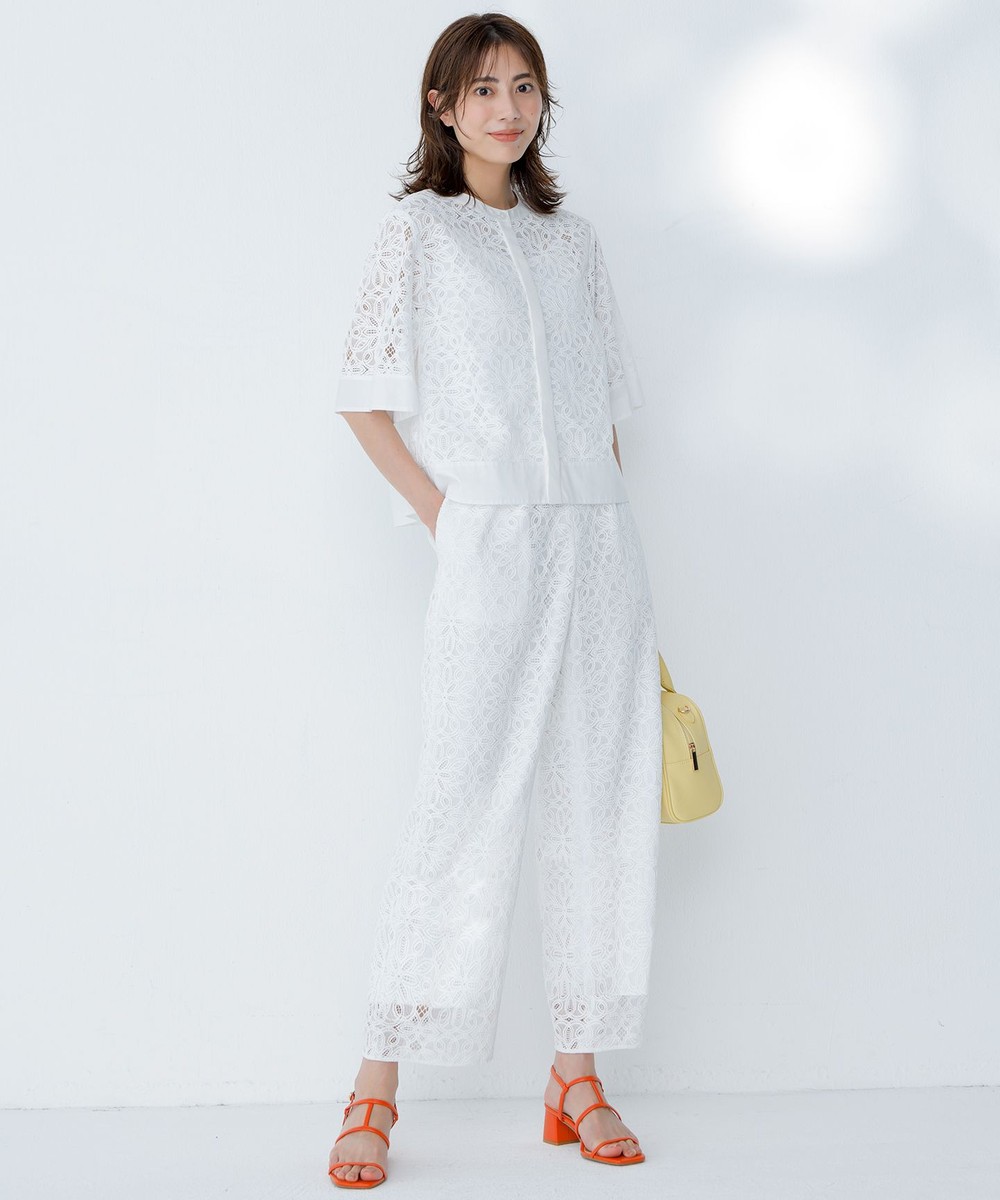 【オンワード】 自由区>パンツ 【カタログ掲載・洗える】フラワータイルレース パンツ オフホワイト 40 レディース 【オンワード】 自由区>パンツ 【カタログ掲載・洗える】フラワータイルレース パンツ オフホワイト 40 レディース