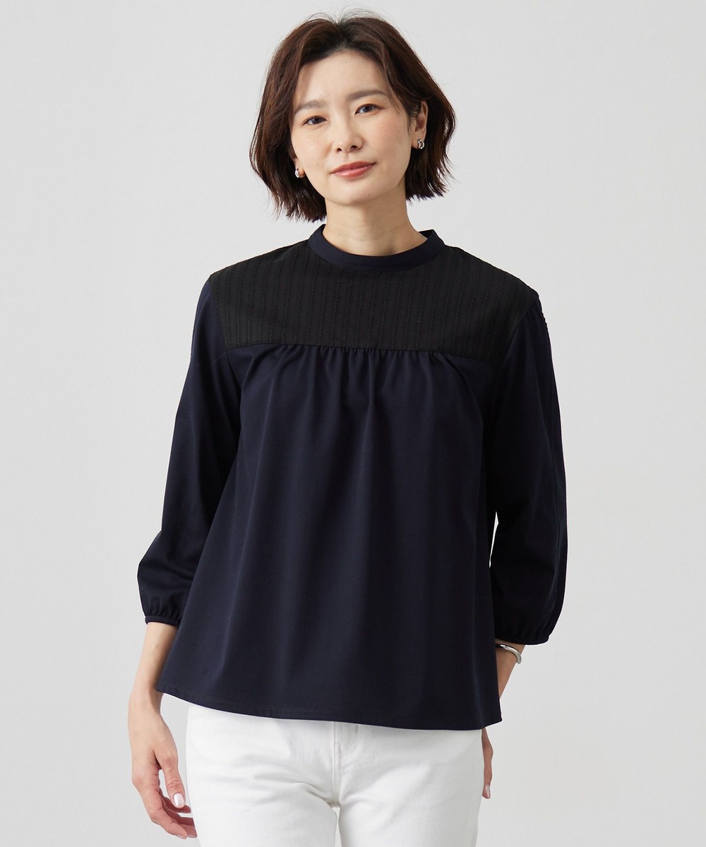 【オンワード】 J.PRESS LADIES S(小さいサイズ)>トップス 【洗える】プレーティングジャージー モックネックカットソー ネイビー S レディース 【オンワード】 J.PRESS LADIES S(小さいサイズ)>トップス 【洗える】プレーティングジャージー モックネックカットソー ネイビー S レディース