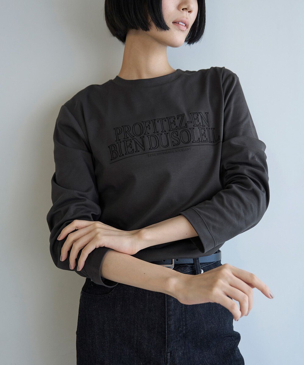 【オンワード】 UNFILO>トップス 【抗菌防臭/洗える】ロゴ刺繍 Tシャツ チャコール S レディース