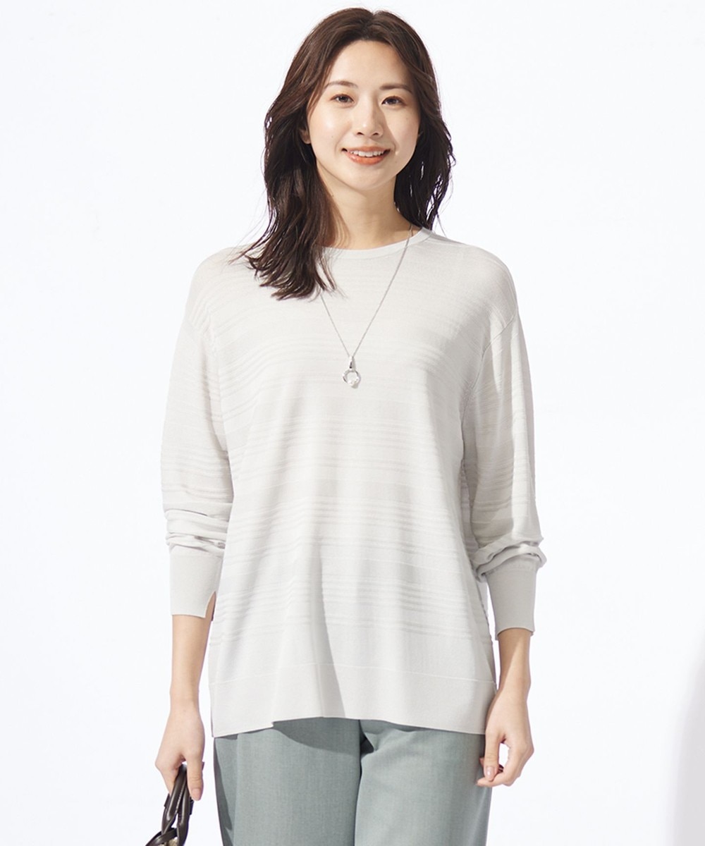 【オンワード】 J.PRESS LADIES L(大きいサイズ)>トップス 【WEB限定カラーあり・洗える】SILKY RAYON STRETCH ボーダー ニット ライトグレー T13 レディース 【オンワード】 J.PRESS LADIES L(大きいサイズ)>トップス 【WEB限定カラーあり・洗える】SILKY RAYON STRETCH ボーダー ニット ライトグレー T13 レディース