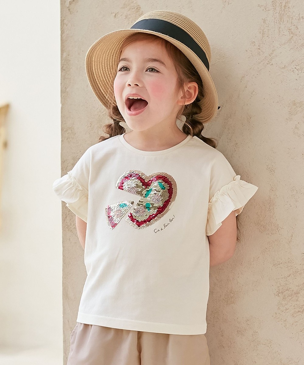 【オンワード】 any FAM KIDS>トップス 接触冷感 ミラクルスパンコール Tシャツ エクリュ×ピザ 120 キッズ