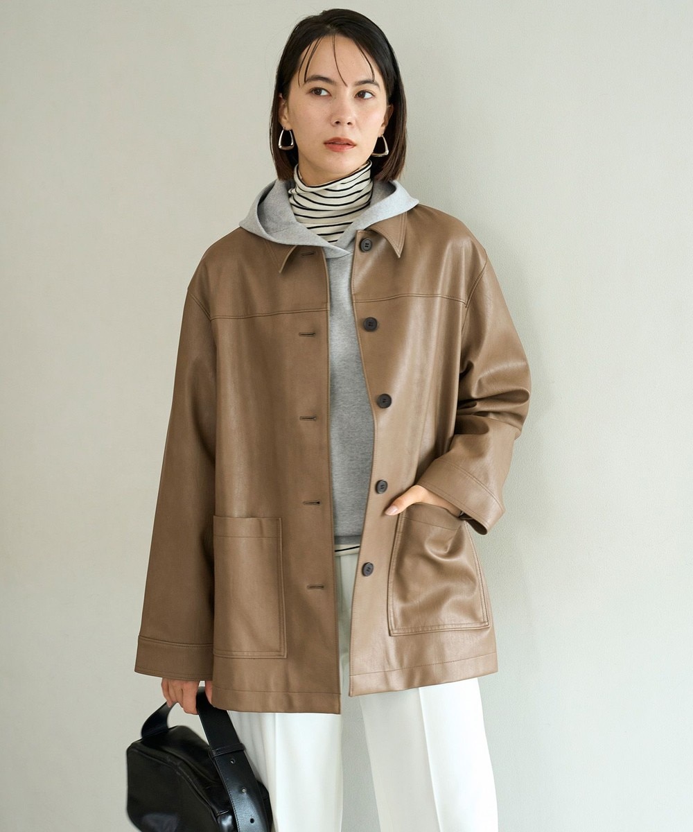 【オンワード】 UNFILO>ジャケット/アウター 【洗える】フェイクレザー ジャケット モカ M レディース 【オンワード】 UNFILO>ジャケット/アウター 【洗える】フェイクレザー ジャケット モカ M レディース