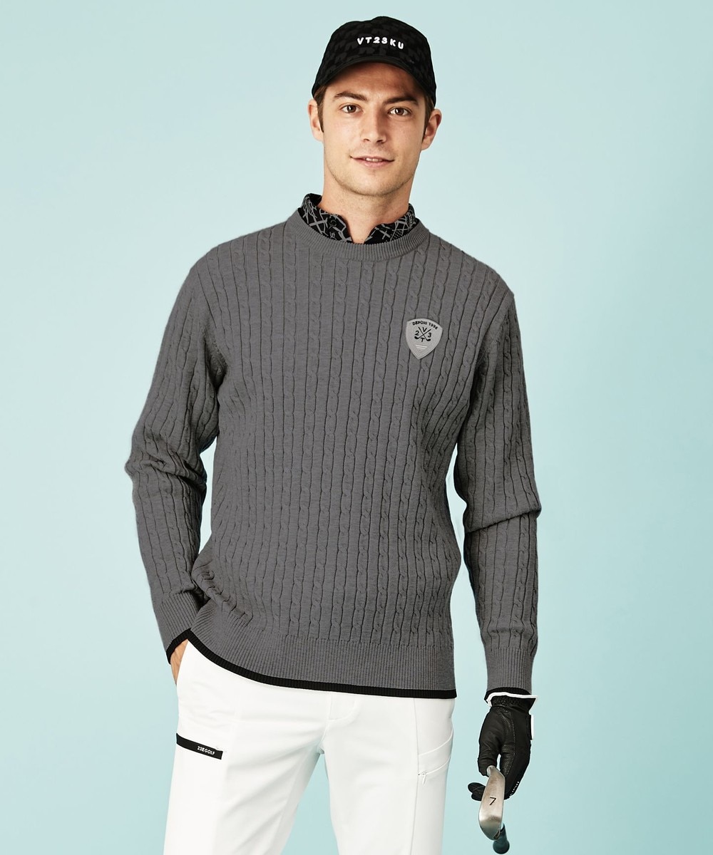 【オンワード】 23区GOLF>トップス 【MEN】【手洗い可】ウールブレンド ケーブルニット ライトグレー M メンズ 【送料無料】