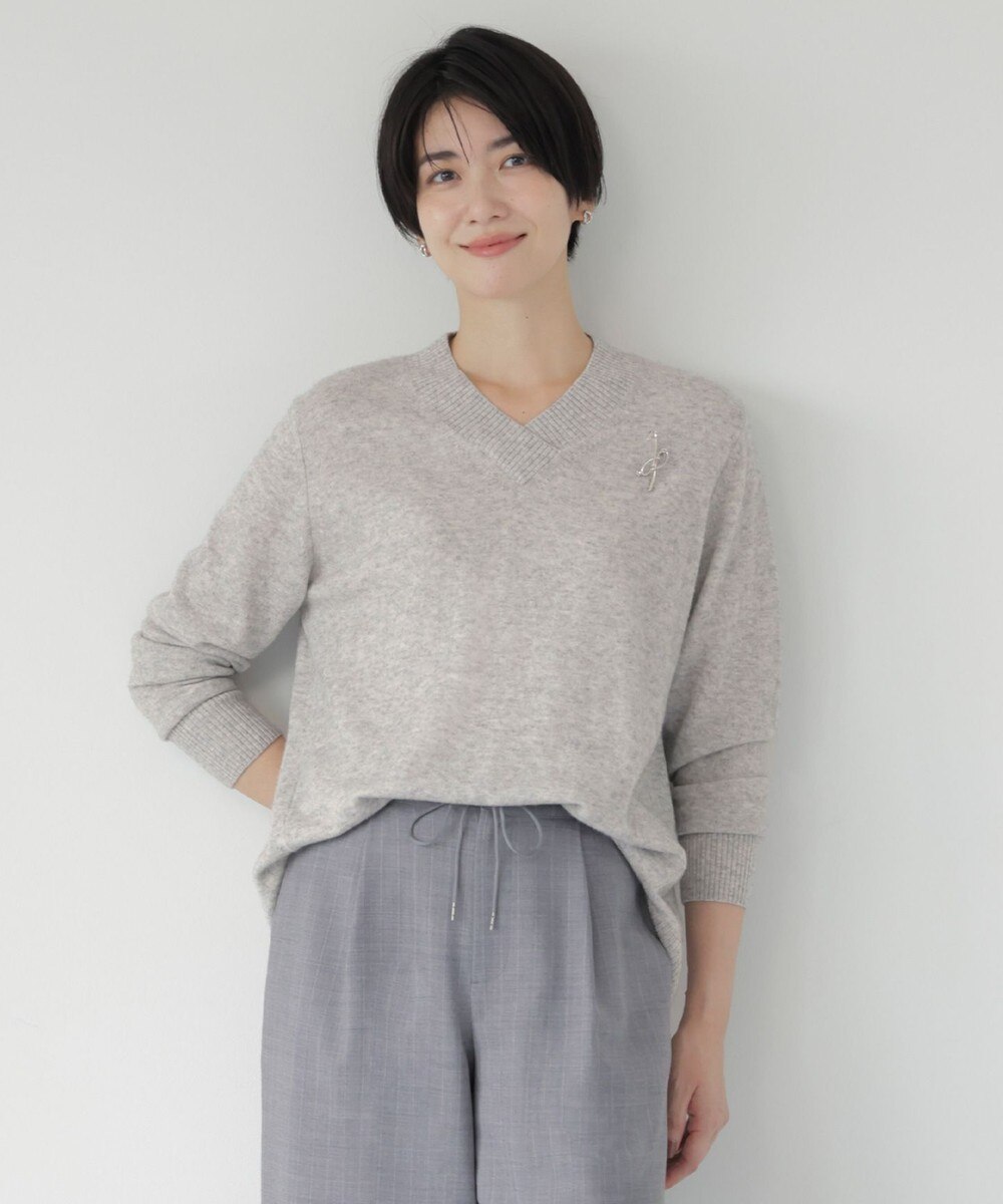 【オンワード】 J.PRESS LADIES L（大きいサイズ）>トップス 【洗える】CASHMERE BLEND Vネック プルオーバーニット トップグレー T15 レディース