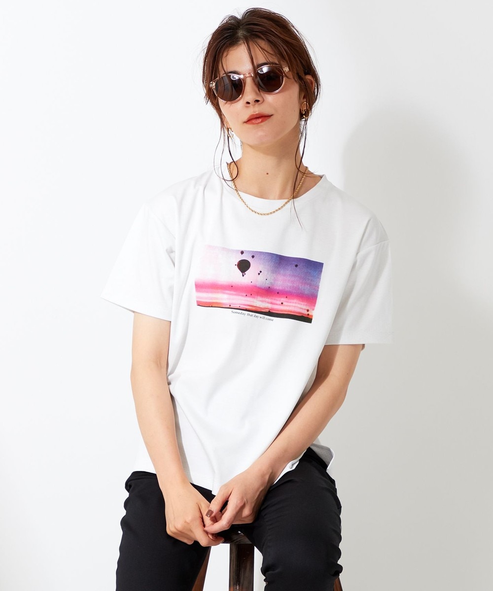 【オンワード】 UNFILO L>トップス 【UNFILO/接触冷感】プリント フォト Tシャツ ホワイト 44 レディース 【送料無料】