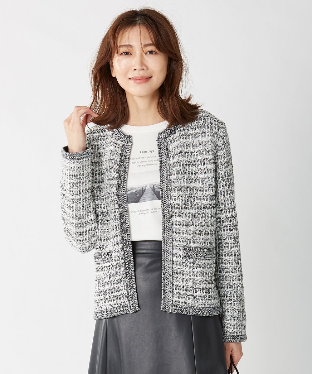 【オンワード】 J.PRESS LADIES L>トップス 【洗える・抗菌防臭】TWEED KNIT カーディガン サックスブルー T13 レディース 【送料無料】