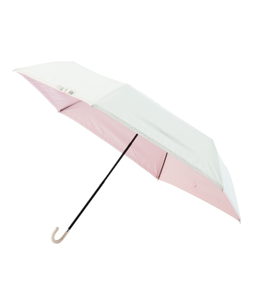 MOONBAT>ファッション雑貨 estaa 晴雨兼用 折りたたみ傘 ボーダーテープリボン 日傘 遮光 遮熱 UV ホワイト 親骨50cm レディースの大画像