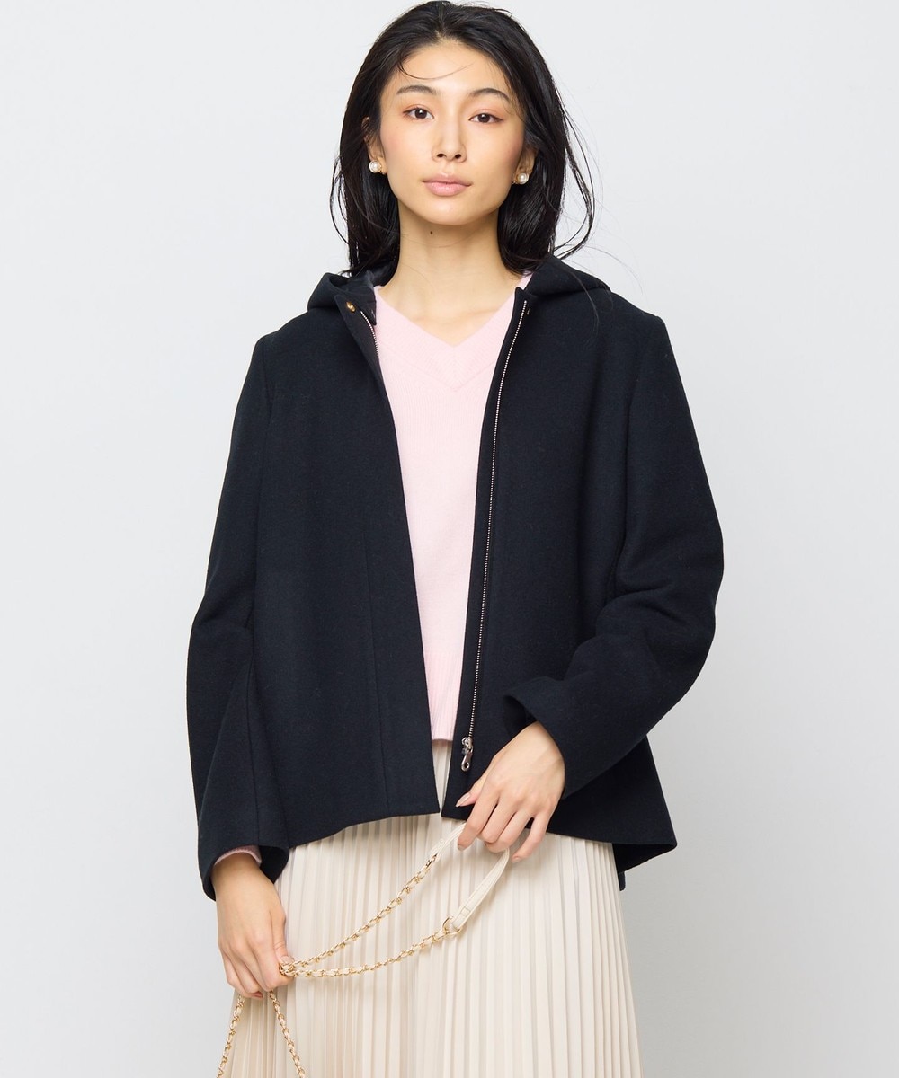 【オンワード】 組曲 S(小さいサイズ)>ジャケット/アウター 【2WAY】ウールモッサ ショートコート ブラック S2 レディース 【オンワード】 組曲 S(小さいサイズ)>ジャケット/アウター 【2WAY】ウールモッサ ショートコート ブラック S2 レディース