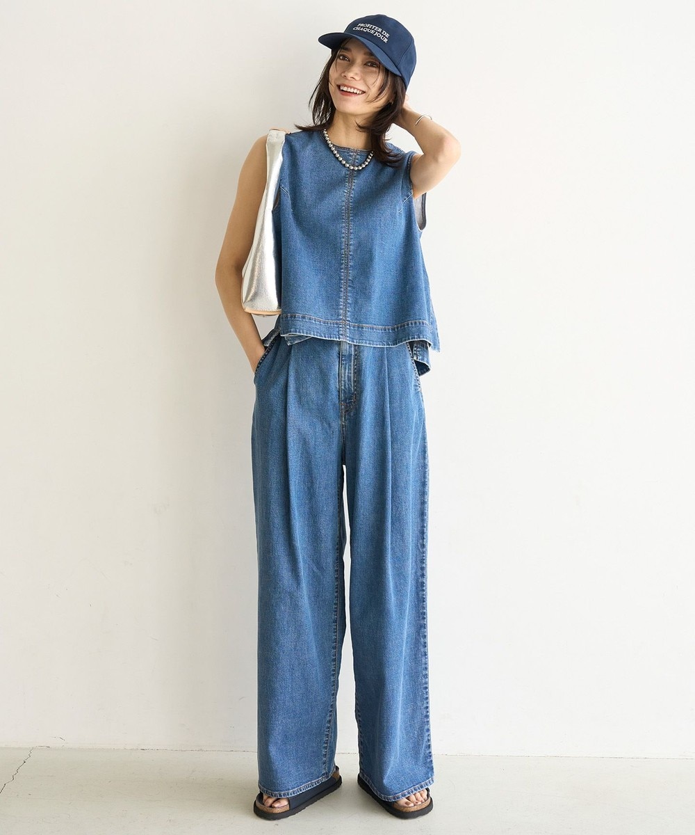 【オンワード】 UNFILO>パンツ 【UVカット/遮熱】UNFILO DENIM LIGHT タックワイドパンツ ブルー M レディース 【オンワード】 UNFILO>パンツ 【UVカット/遮熱】UNFILO DENIM LIGHT タックワイドパンツ ブルー M レディース