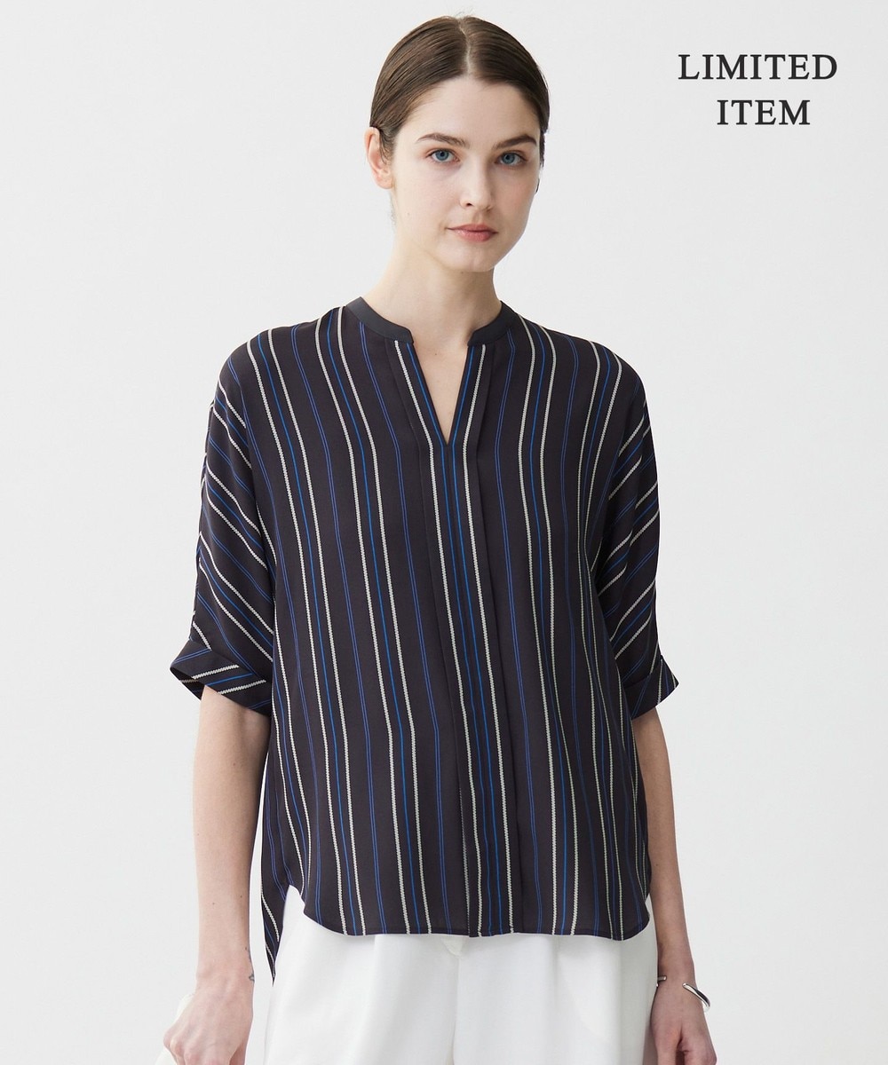 【オンワード】 ICB>トップス 【人気のため新色追加・WEB限定・接触冷感・UVケア・速乾・洗える】BackSatinAmunzen 5分袖キーネックブラウス グレーストライプ XS レディース 【オンワード】 ICB>トップス 【人気のため新色追加・WEB限定・接触冷感・UVケア・速乾・洗える】BackSatinAmunzen 5分袖キーネックブラウス グレーストライプ XS レディース